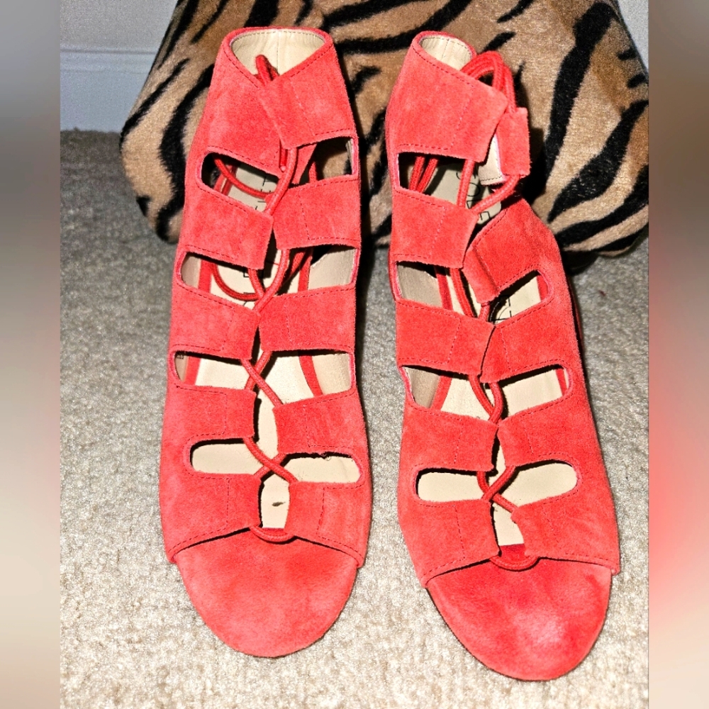 Sole Society Red Suede Heeled Sandals